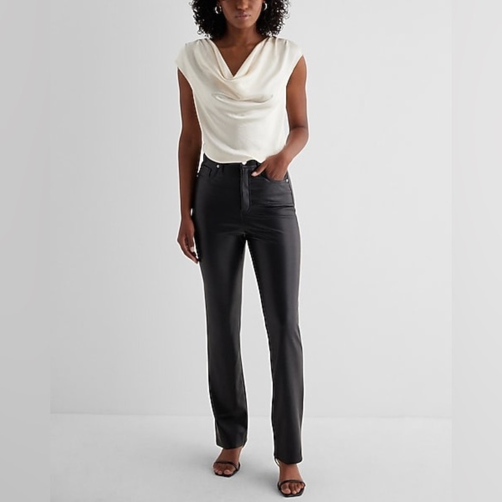 Express Faux Leather 90’s Slim Super High Waisted Pant Minimalist Classic Chic